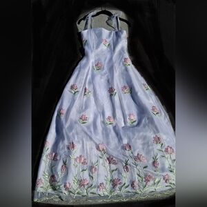 Elegant White and Pink Floral Prom Dress